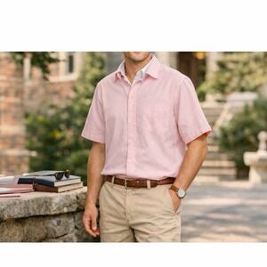 LL‎ BEAN Shirt Mens 16 Reg Oxford Wrinkle Resistant Button Up Cotton Pink PA1